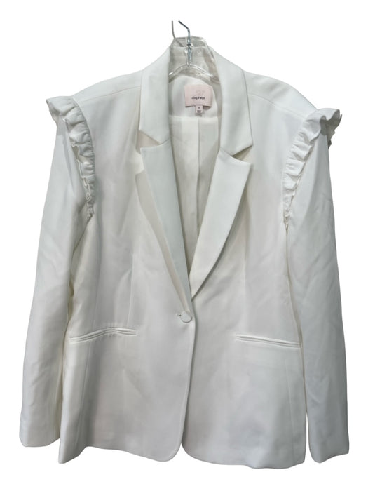 Cinq a Sept Size 14 White Polyester Blend Blazer Ruffle Shoulder Detail Jacket White / 14
