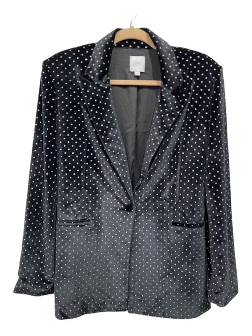 Sen Size L Black & Silver Polyester Shoulder Pads One Button Glitter Jacket Black & Silver / L