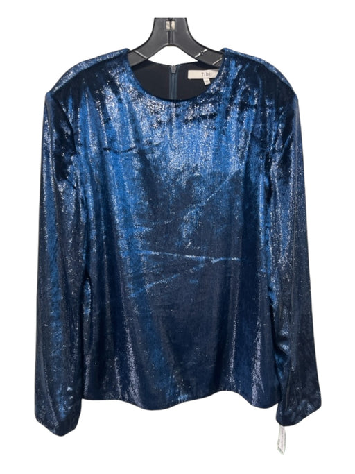 Tibi Size M Blue Polyester Back Zip Metallic Long Sleeve shoulder pads Top Blue / M