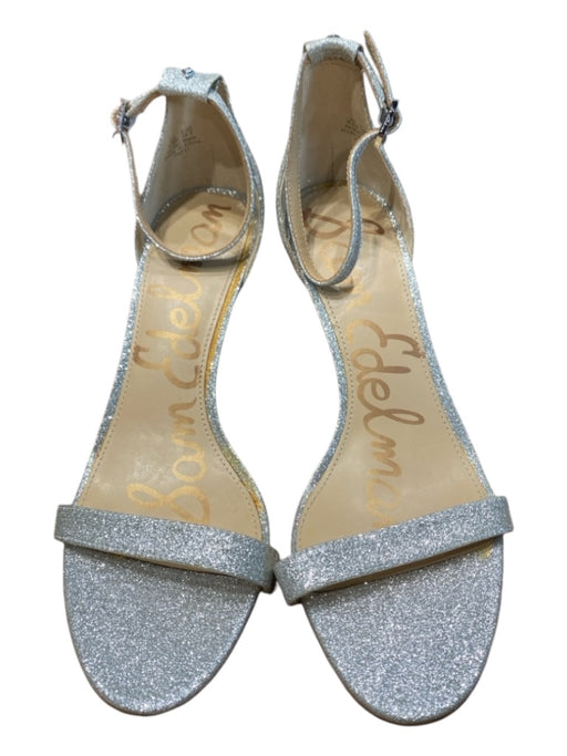 Sam Edelman Shoe Size 8.5 Silver Glitter open toe Ankle Strap Mid Heel Pumps Silver / 8.5