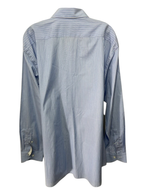 Canali Size 46 Blue & White Cotton Vertical Stripes Men's Long Sleeve Shirt 46