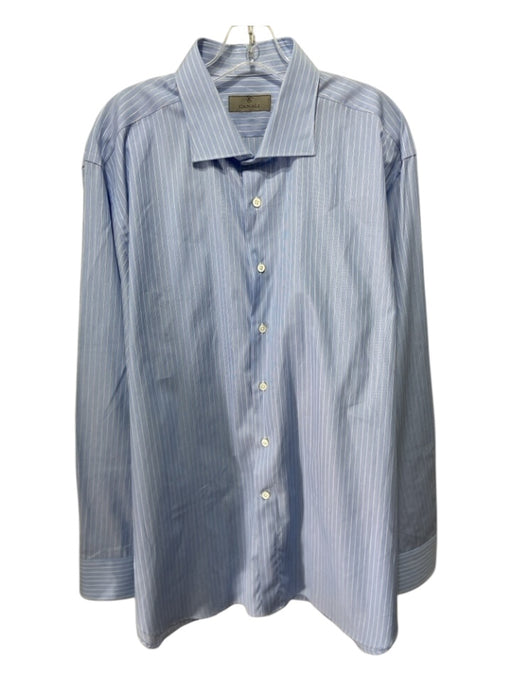 Canali Size 46 Blue & White Cotton Vertical Stripes Men's Long Sleeve Shirt 46