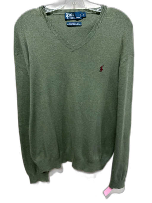 Polo Size L Green Cotton Solid V Neck Men's Sweater Green / L