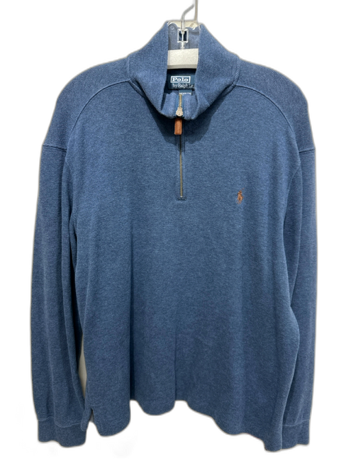 Polo Size L Blue Cotton Solid Quarter Zip Men's Sweater Blue / L