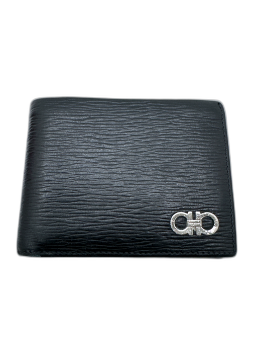 Ferragamo AS IS Black Leather Textured Bifold Men's Wallet Black