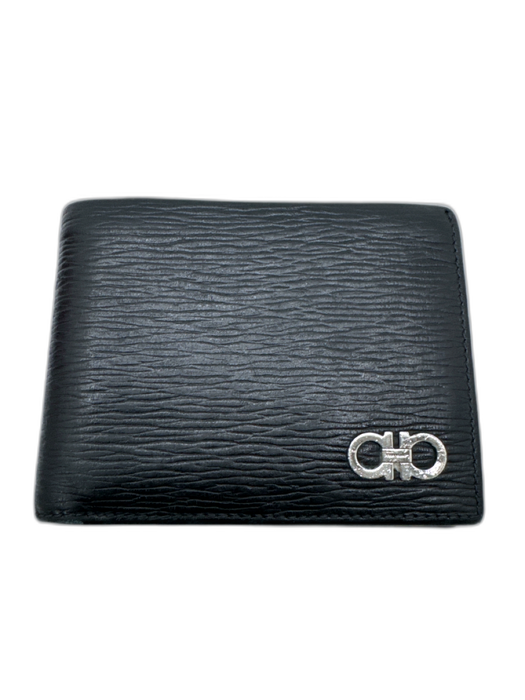 Ferragamo AS IS Black Leather Textured Bifold Men's Wallet Black