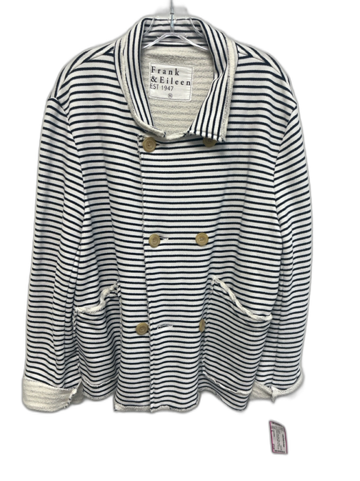Frank & Eileen Size XL White & Navy Blue Cotton Striped Double Breasted Jacket White & Navy Blue / XL