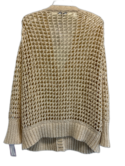 J. Crew Size M Cream Beige Cotton Blend Open Knit Button Front V Neck Sweater Cream Beige / M