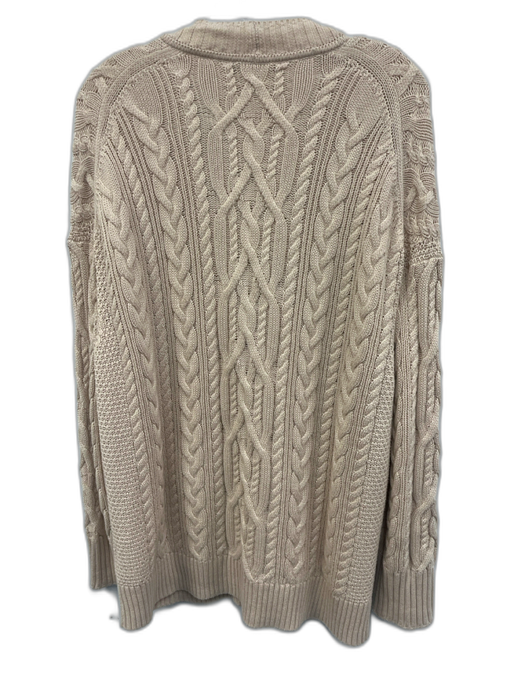 J. Crew Size XL Cream Beige Cotton Cable Knit Button Front V Neck Sweater Cream Beige / XL