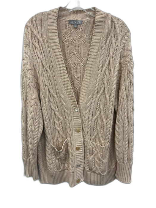 J. Crew Size XL Cream Beige Cotton Cable Knit Button Front V Neck Sweater Cream Beige / XL