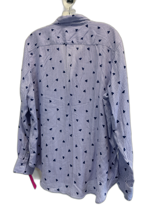 Frank & Eileen Size M White & Blue Modal Striped Heart Long Sleeve Button up Top White & Blue / M