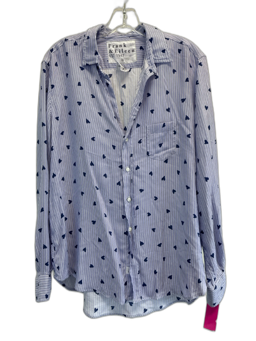 Frank & Eileen Size M White & Blue Modal Striped Heart Long Sleeve Button up Top White & Blue / M