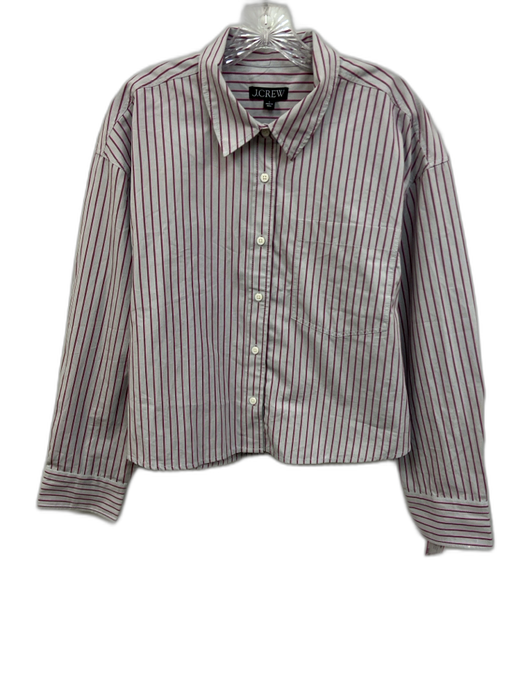 J. Crew Size L Blue & Purple Cotton Striped Long Sleeve Button Up Cropped Top Blue & Purple / L
