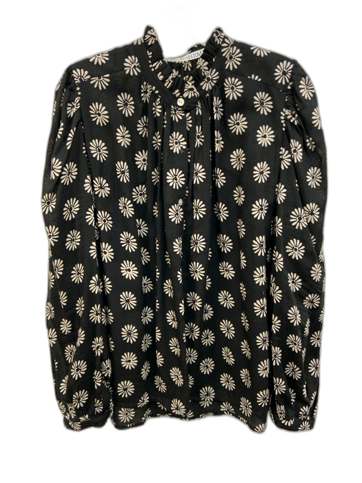 Alix of Bohemia Size L Black & Cream White Tencel Floral Long Blazer Top Black & Cream White / L