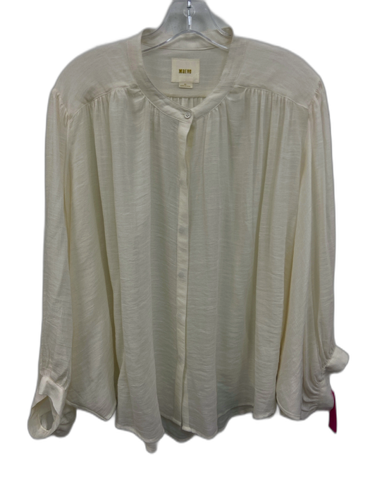 Maeve Size XL Cream White Rayon Blend Long Balloon Sleeve Button Front Top Cream White / XL