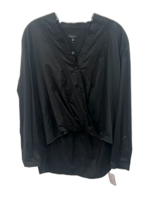 Rag & Bone Size M Black Cotton Long Sleeve Button Front Drape Detail Top Black / M