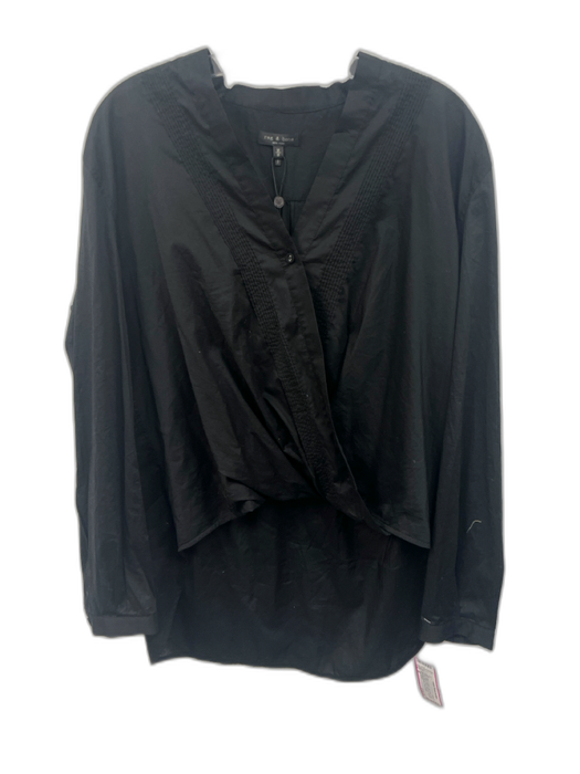 Rag & Bone Size M Black Cotton Long Sleeve Button Front Drape Detail Top Black / M