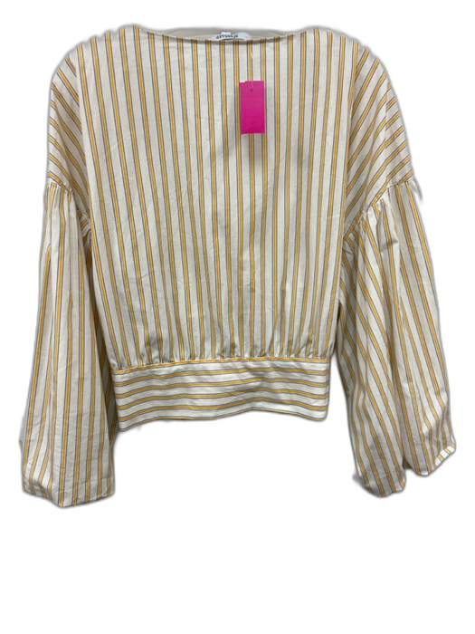 Derek Lam 10 Crosby Size 14 Cream White & Yellow Cotton Striped Wrap Front Top Cream White & Yellow / 14