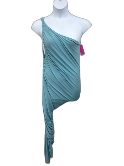 Norma Kamali Size XL/42 Aqua Blue Polyester Blend One Shoulder Draped Maxi Dress Aqua Blue / XL/42