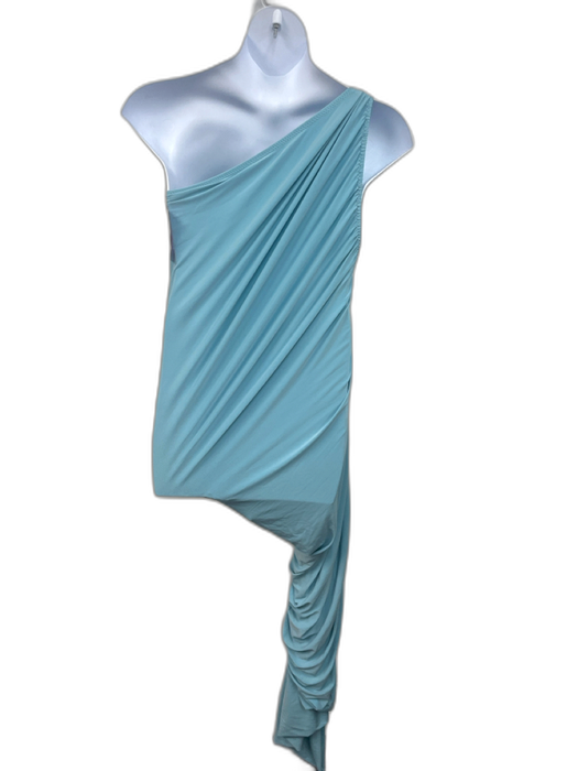 Norma Kamali Size XL/42 Aqua Blue Polyester Blend One Shoulder Draped Maxi Dress Aqua Blue / XL/42