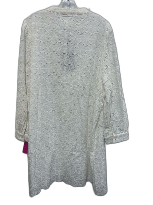 Pomander Place Size XXXL White Cotton Floral Eyelet Long Balloon Sleeve Dress White / XXXL