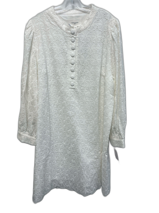 Pomander Place Size XXXL White Cotton Floral Eyelet Long Balloon Sleeve Dress White / XXXL