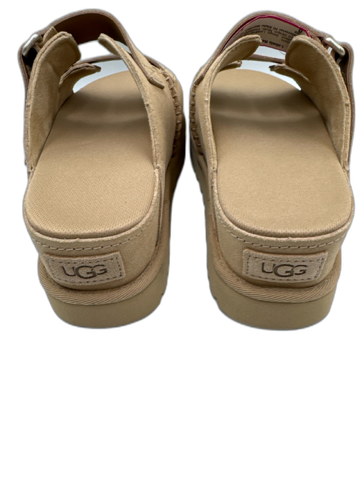 Ugg Shoe Size 8 Beige Leather Upper Suede Velcro Straps Mule Platform Sandals Beige / 8