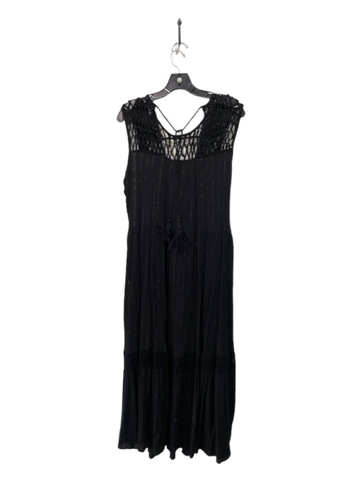Maeve Size M Black & Gold Cotton Metallic Stripe Fringe Netting Sleeveless Dress Black & Gold / M