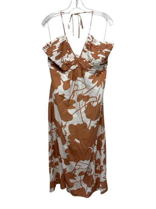 Crosby Size XL Cream White & Brown Viscose Blend Abstract Print Tie Neck Dress Cream White & Brown / XL