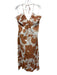 Crosby Size XL Cream White & Brown Viscose Blend Abstract Print Tie Neck Dress Cream White & Brown / XL