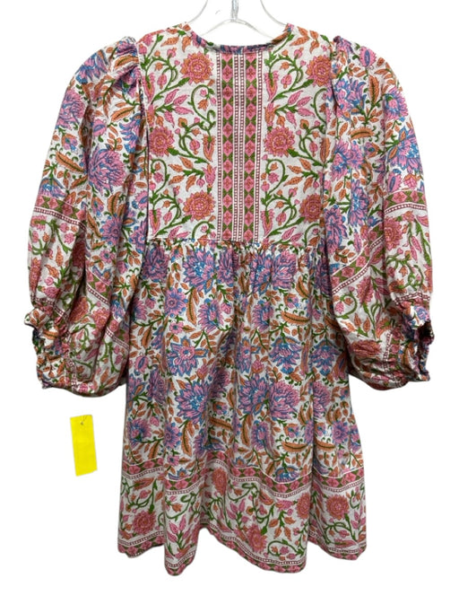 Mille Resort & Travel Size Est L White & Multi Cotton Floral Tie V Neck Top White & Multi / Est L