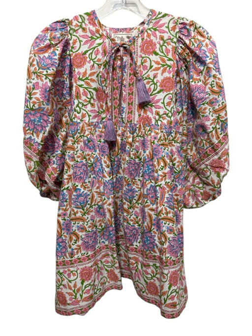 Mille Resort & Travel Size Est L White & Multi Cotton Floral Tie V Neck Top White & Multi / Est L