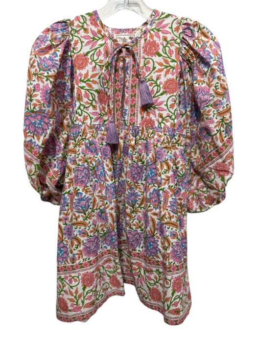 Mille Resort & Travel Size Est L White & Multi Cotton Floral Tie V Neck Top White & Multi / Est L