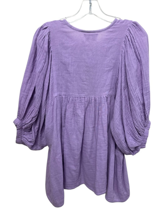 Mille Resort & Travel Size M Light Purple Cotton Gauze Tie V Neck Top Light Purple / M