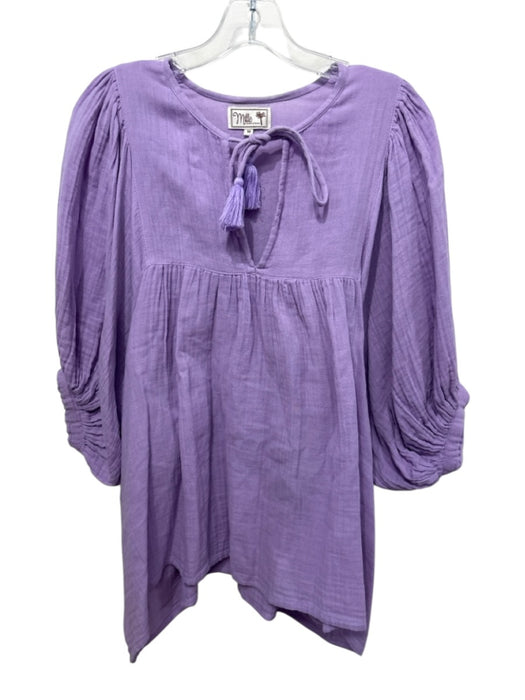 Mille Resort & Travel Size M Light Purple Cotton Gauze Tie V Neck Top Light Purple / M