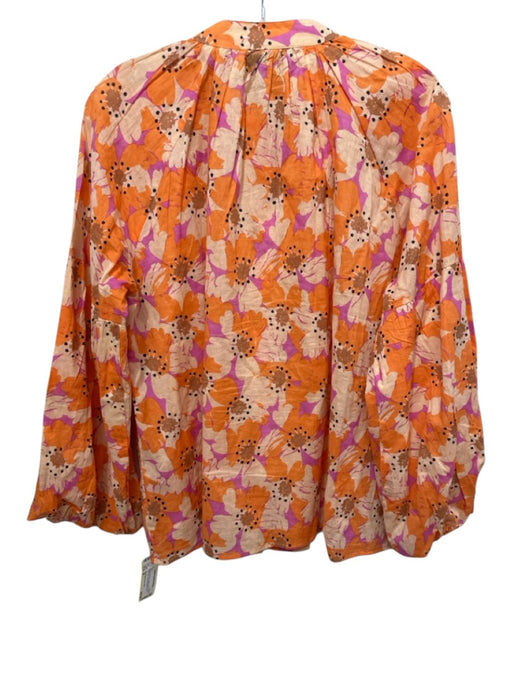 Olivia James the Label Size M Orange, Beige & Purple Cotton Floral Button Up Top Orange, Beige & Purple / M