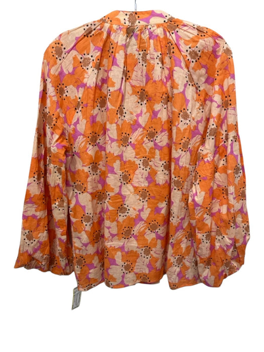 Olivia James the Label Size M Orange, Beige & Purple Cotton Floral Button Up Top Orange, Beige & Purple / M