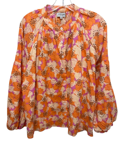 Olivia James the Label Size M Orange, Beige & Purple Cotton Floral Button Up Top Orange, Beige & Purple / M