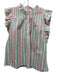 Joy Joy Size L Blue, Pink & Multi Cotton Blend Striped Ruffle Cap Sleeve Top Blue, Pink & Multi / L