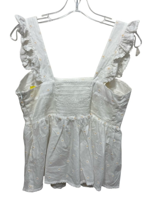 Dondolo Size L White & yellow Cotton Blend Floral Embroidered Sleeveless Top White & yellow / L
