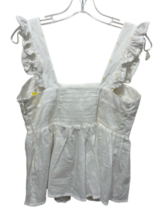 Dondolo Size L White & yellow Cotton Blend Floral Embroidered Sleeveless Top White & yellow / L