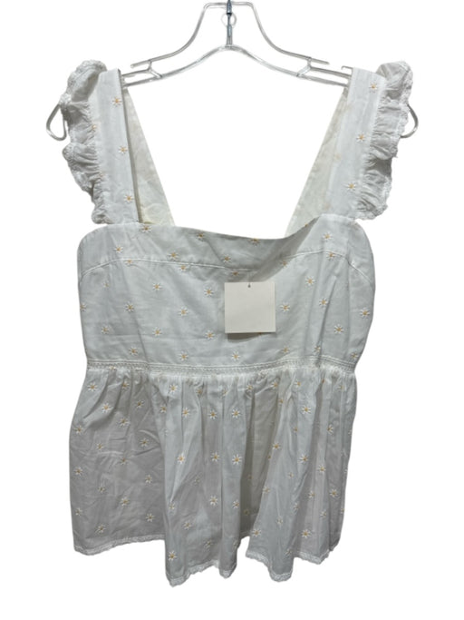 Dondolo Size L White & yellow Cotton Blend Floral Embroidered Sleeveless Top White & yellow / L