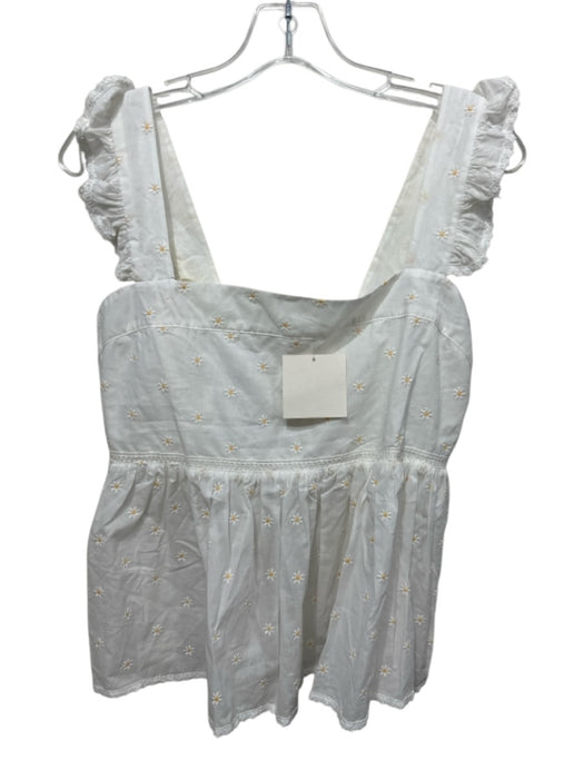 Dondolo Size L White & yellow Cotton Blend Floral Embroidered Sleeveless Top White & yellow / L