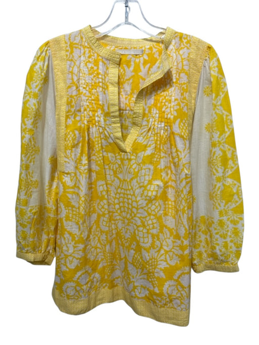 Lola Australia Size S White & yellow Cotton Pintuck Pleats Ribbon Trim Top White & yellow / S