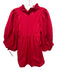 Never a Wallflower Size L Red Cotton V Neck 1/2 Balloon Sleeve Ruffle Neck Top Red / L