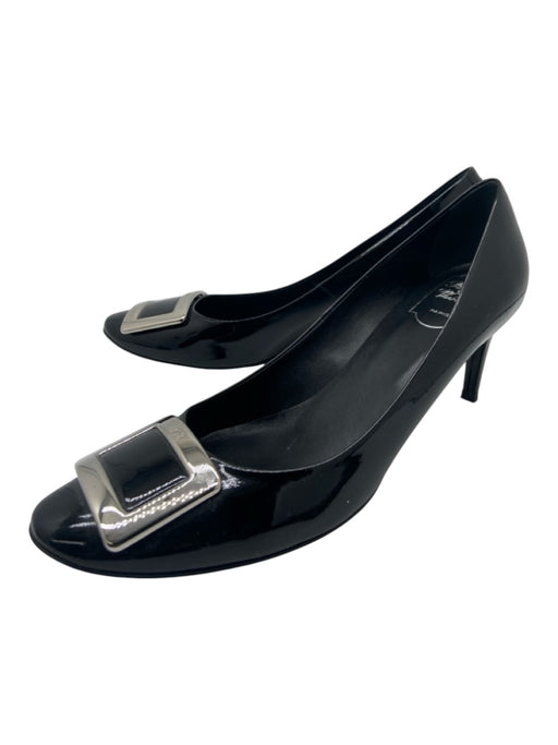 Roger Vivien Shoe Size 42 Black Patent Leather round toe Silver Hardware Pumps Black / 42