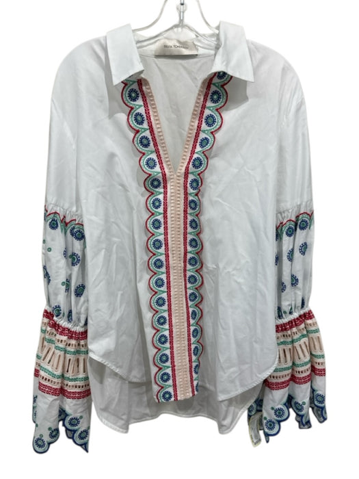 Silvia Tcherassi Size Est L White & Multi Cotton Blend Embroidered Top White & Multi / Est L