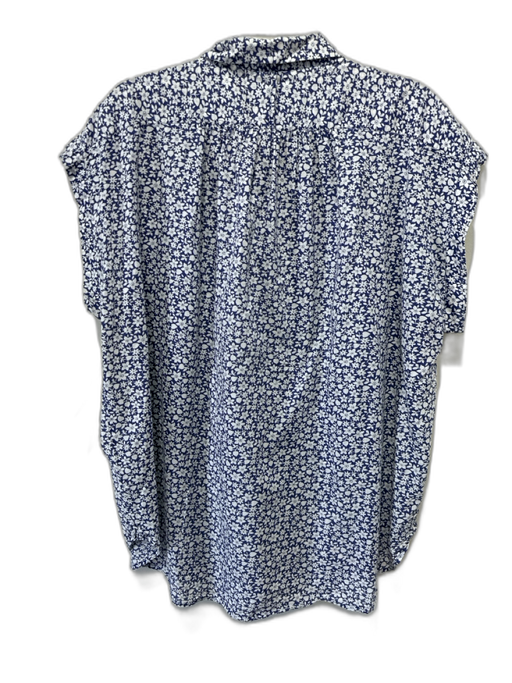 Nili Lotan Size L Blue & White Cotton Cap Sleeve Floral Print Blouse Top Blue & White / L