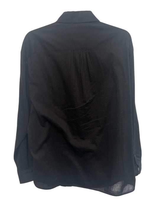 Nili Lotan Size L Black Cotton Pintuck Bib Front Long Sleeve Button Down Top Black / L