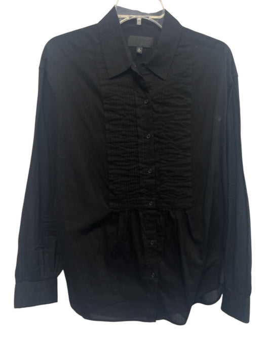 Nili Lotan Size L Black Cotton Pintuck Bib Front Long Sleeve Button Down Top Black / L